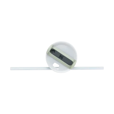 a white circle with a black and grey object on a black background